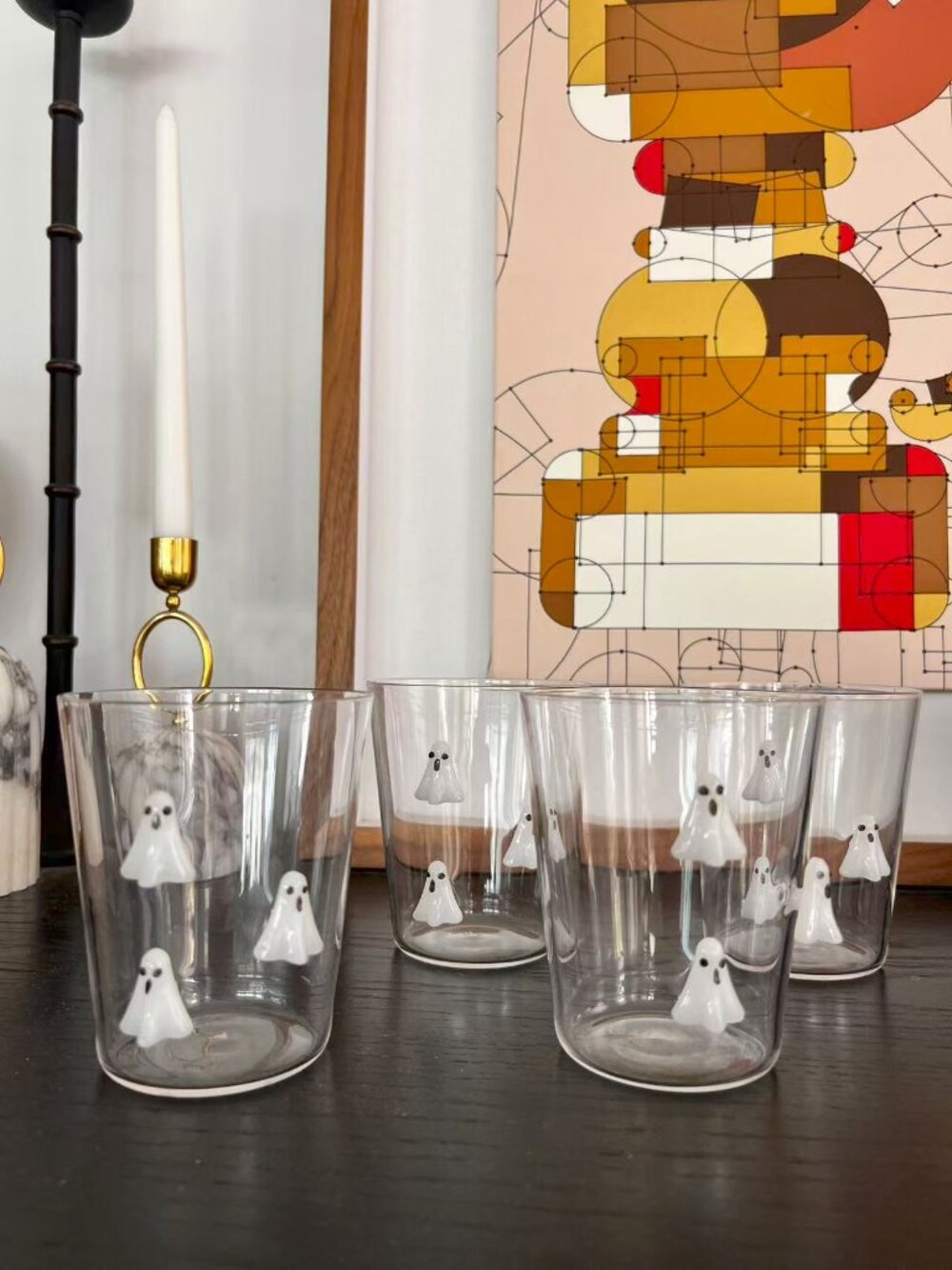 Brand New Anthropologie Halloween Icon Borosilicate Juice Glass GHOST  Set Of 4